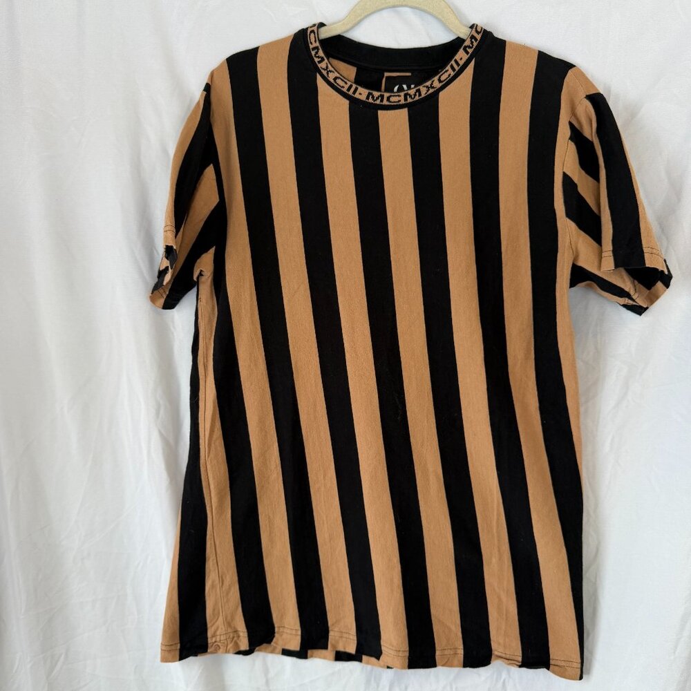Ricky Singh CM Paris M Medium Retro Black Brown Vertical Striped T-Shirt